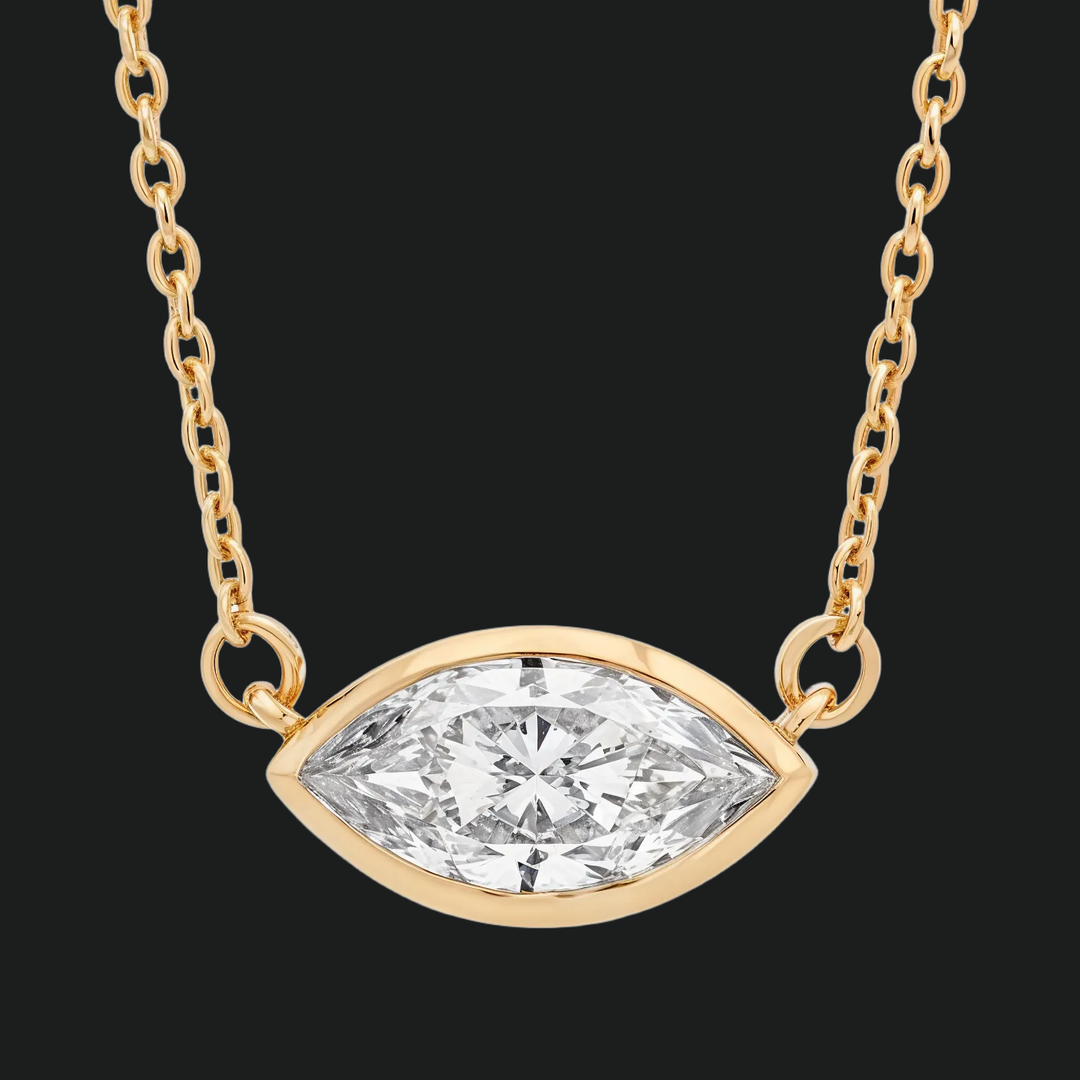 Marquise Cut Diamond Solitaire Pendant Necklace - 9kt White Gold with Lab-Grown Diamond