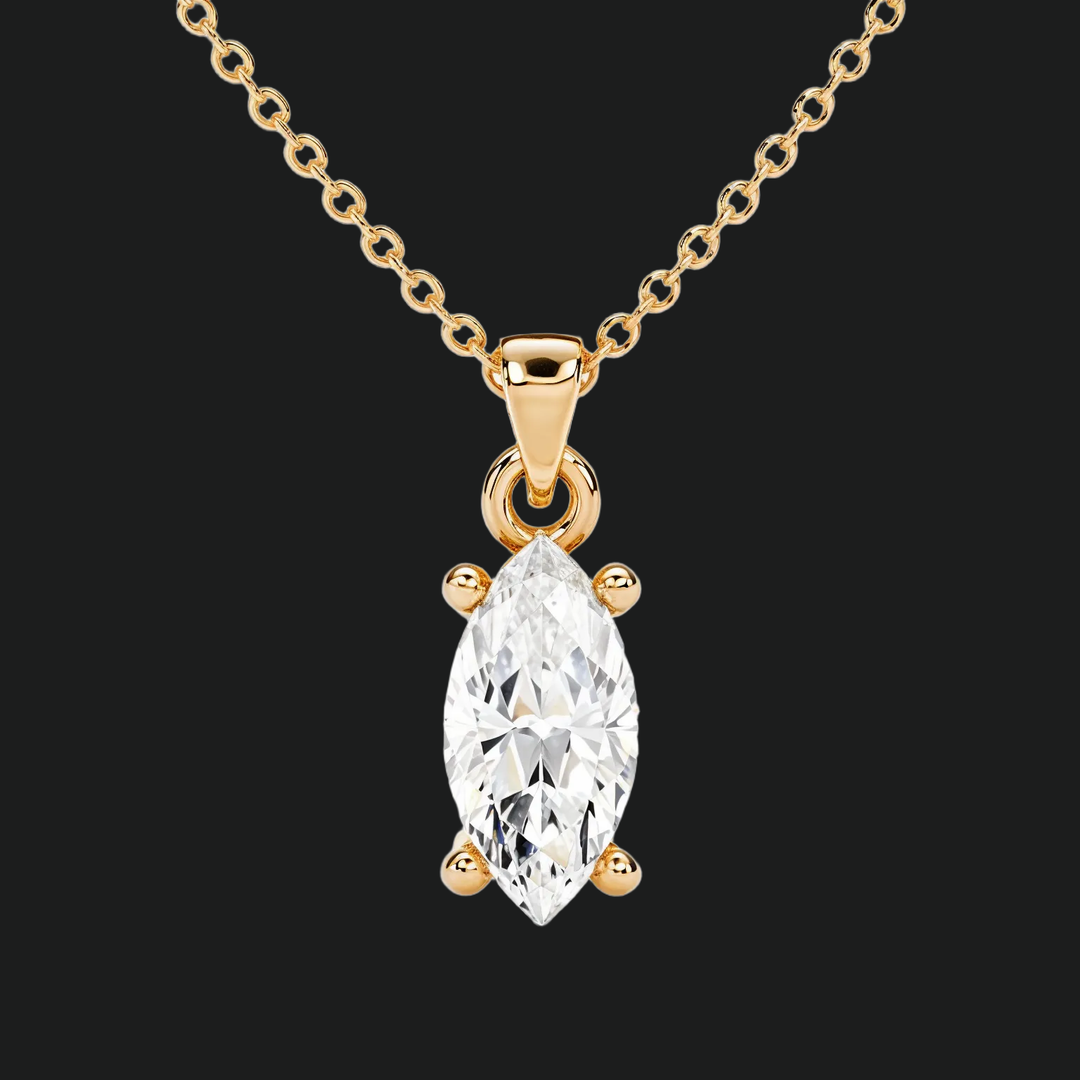 Marquise Cut Diamond Solitaire Pendant Necklace (1) - 9kt White Gold with Lab-Grown Diamond