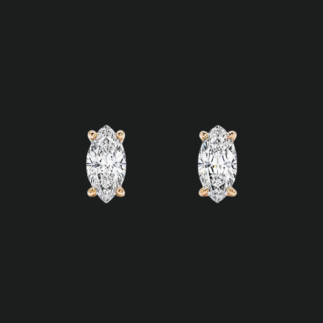 Marquise Cut Diamond Stud -oorbellen - 9kt witgoud met lab gekweekte diamant