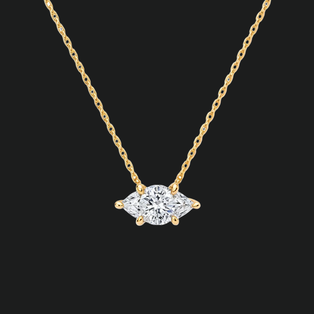 Marquise Cut Diamond East-West Solitaire Necklace - 9kt White Gold with Lab-Grown Diamond