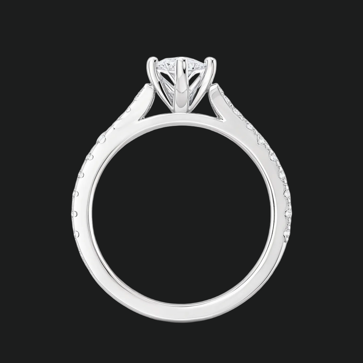 Marquise gesneden split schacht verlovingsring met diamantaccenten