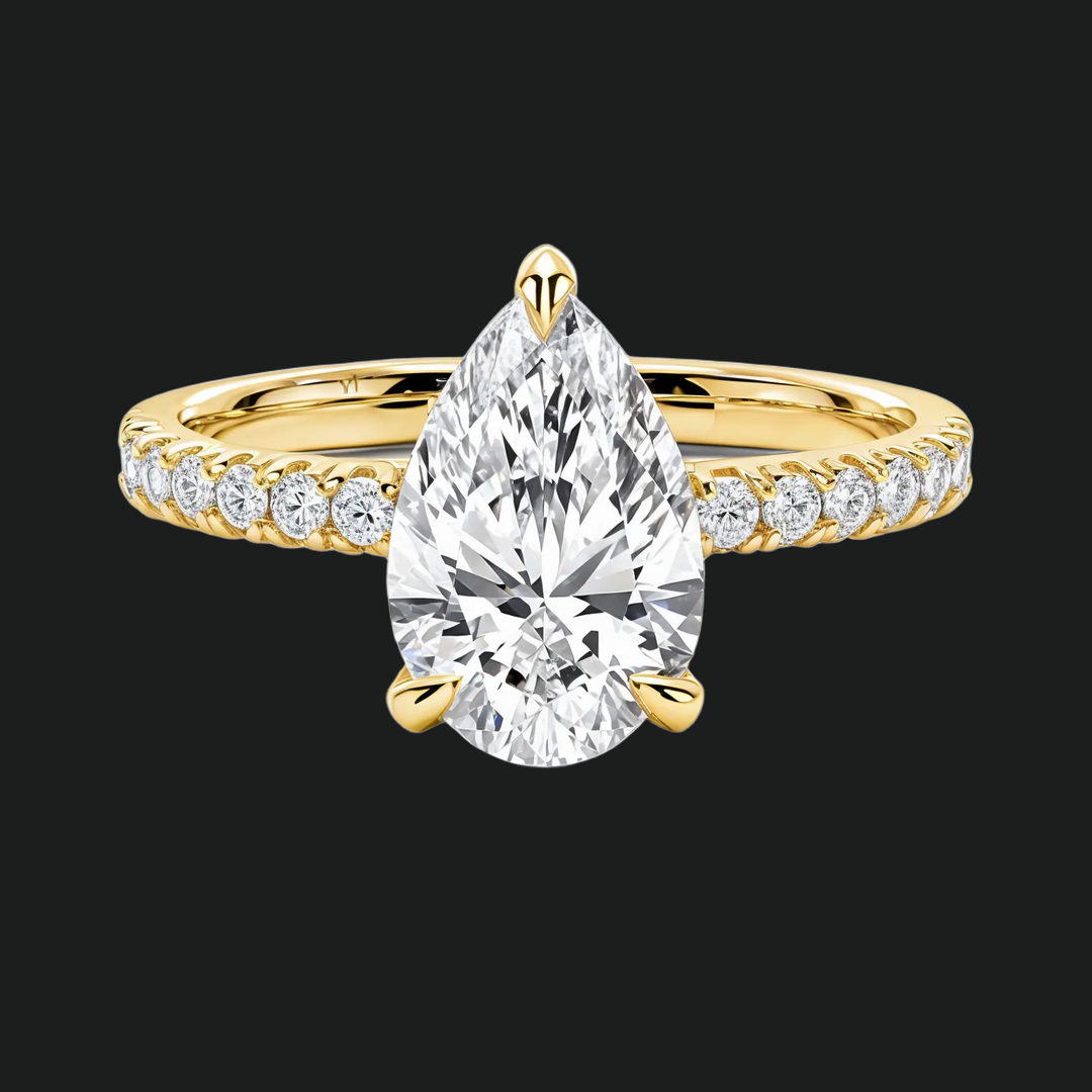 Pear Cut Hidden Halo Engagement Ring with Diamond Accents in 9kt White Gold