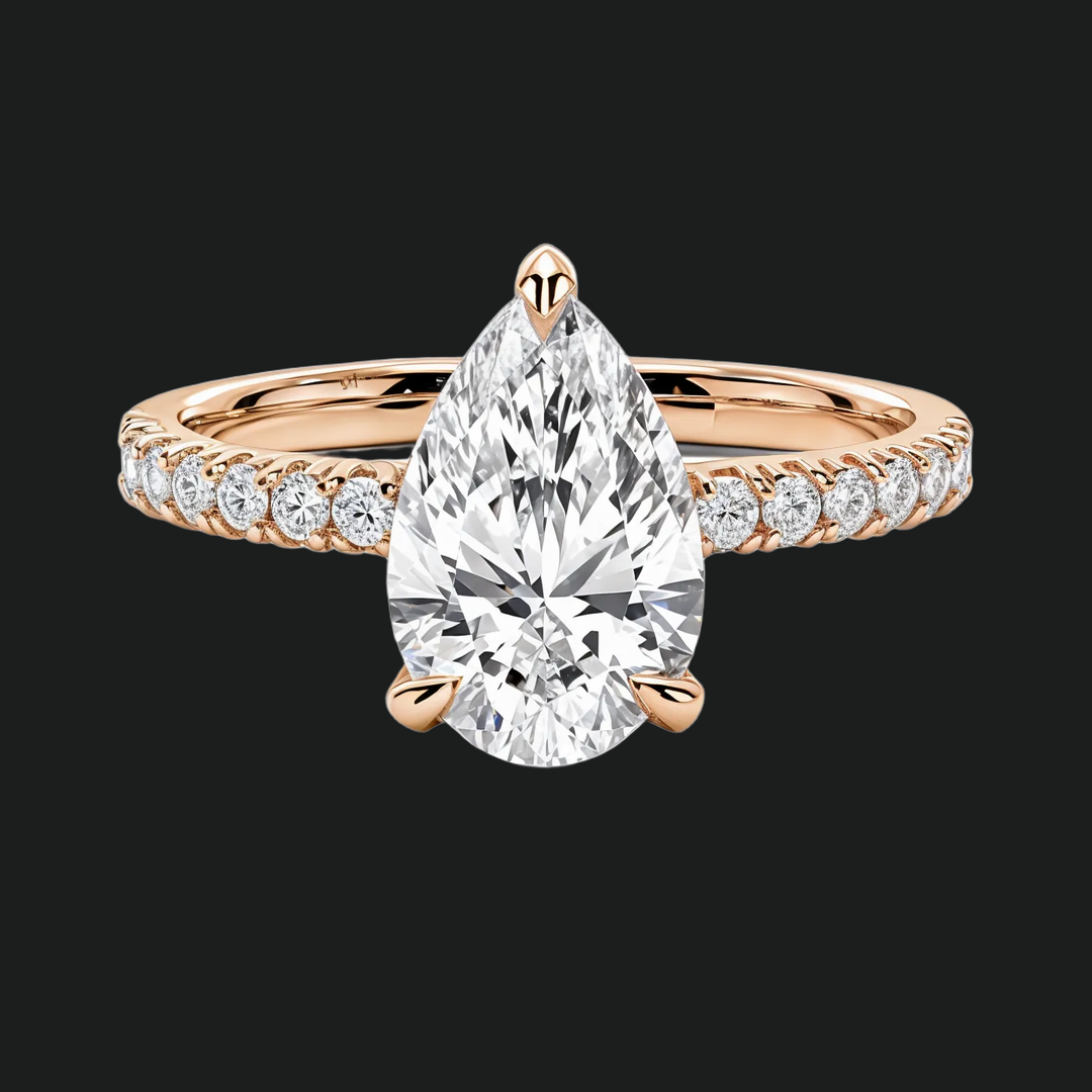 Peer gesneden verborgen halo -verlovingsring met diamantaccenten