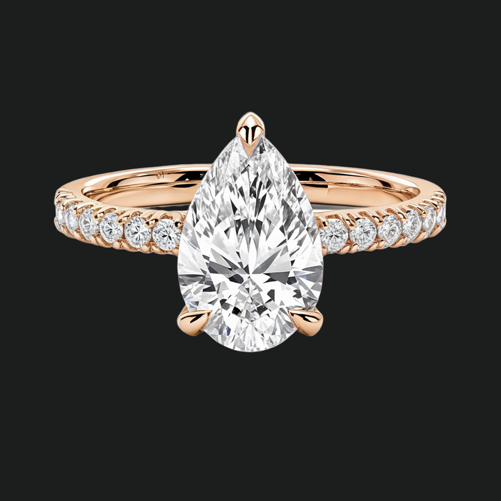 Peer gesneden verborgen halo -verlovingsring met diamantaccenten