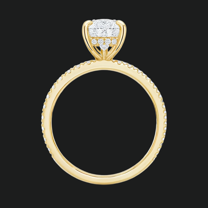 Peer gesneden verborgen halo -verlovingsring met diamantaccenten