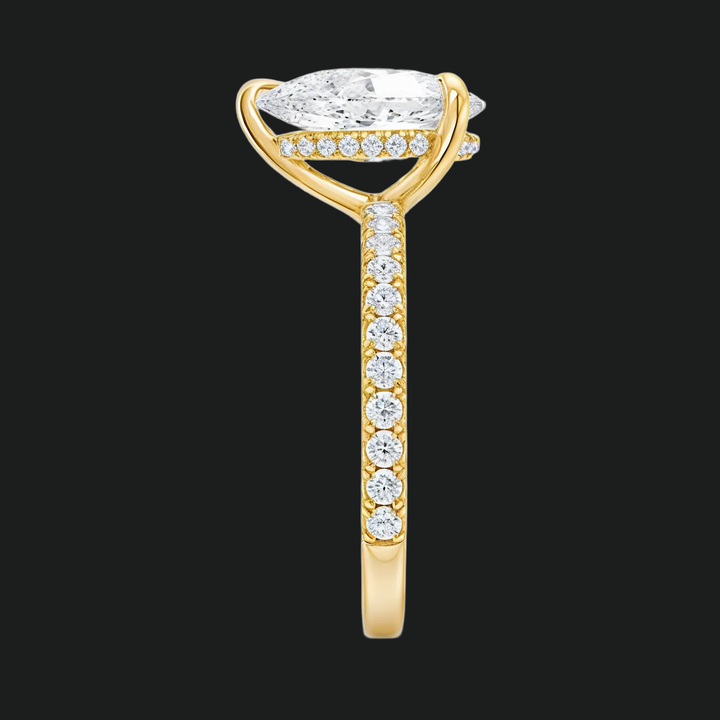 Peer gesneden verborgen halo -verlovingsring met diamantaccenten