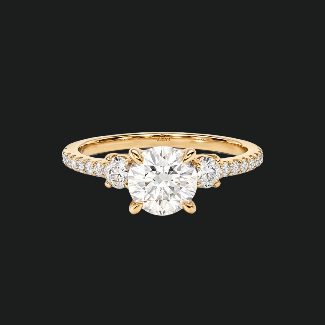 Micropavé Three-Stone Round Diamond Accents Engagement Ring in 9kt White Gold