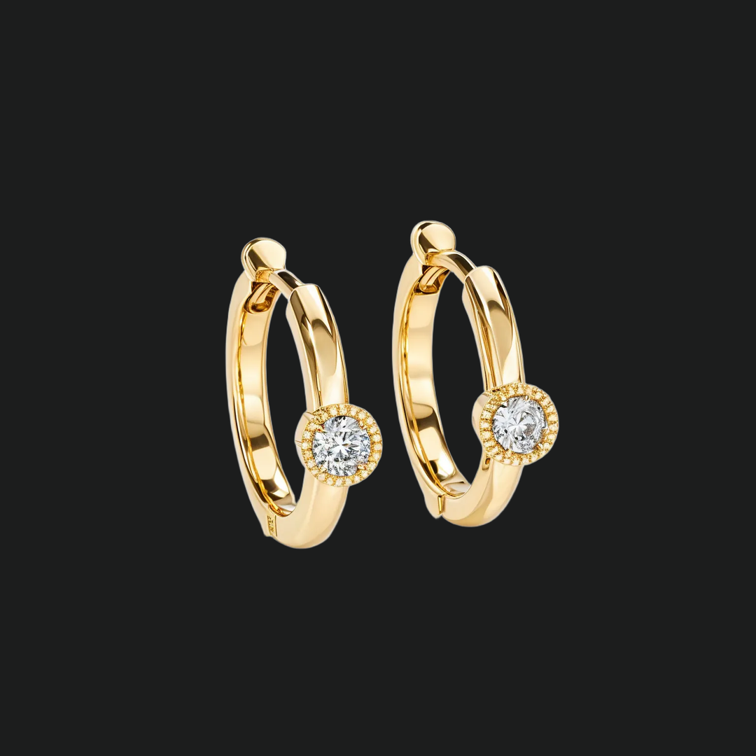 Milgrain bezel set diamant knuffelhoep oorbellen - 9kt witgoud met lab gekweekte diamant