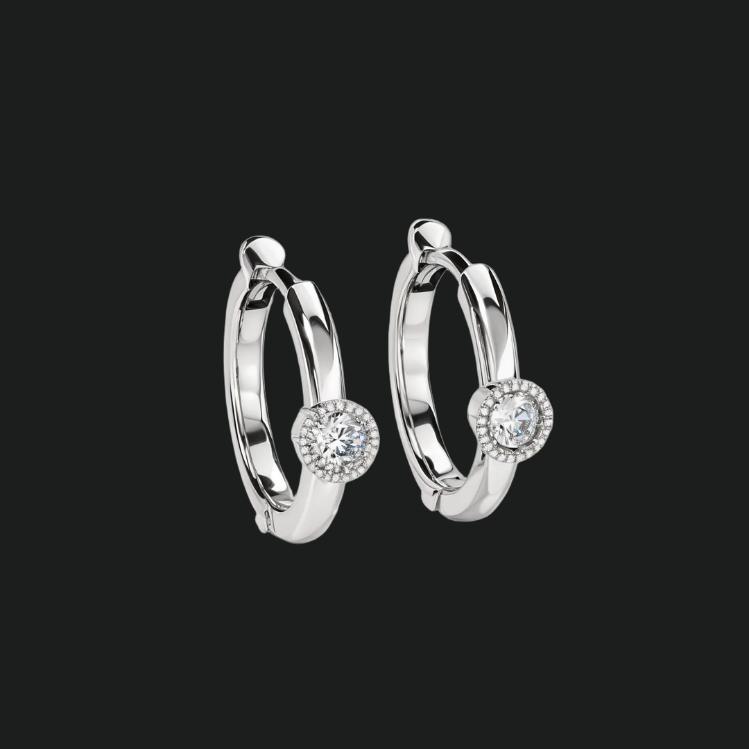 Milgain bezel set diamant knuffelhoep oorbellen (1) - 9kt witgoud met lab gekweekte diamant