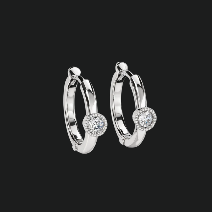 Milgain bezel set diamant knuffelhoep oorbellen (1) - 9kt witgoud met lab gekweekte diamant