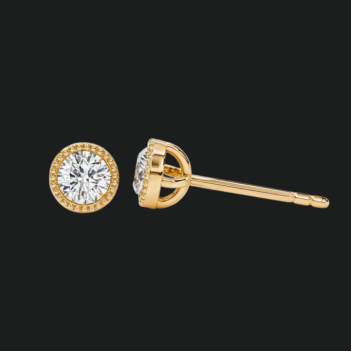 Milgrain bezel ingesteld ronde diamant stud oorbellen - 9kt witgoud met lab gekweekte diamant