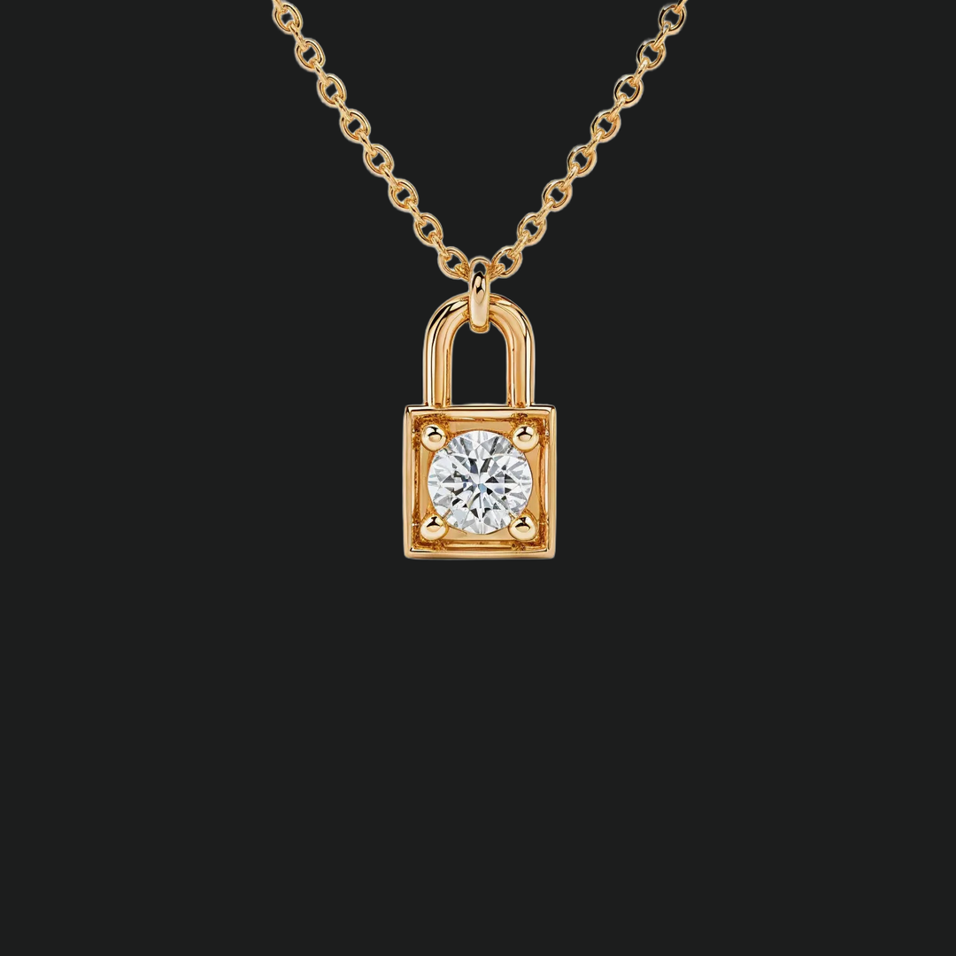 Mini Lock Round Diamond Pendant Necklace - 9kt White Gold with Lab-Grown Diamond