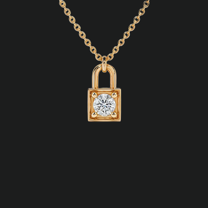 Mini Lock Round Diamond Anhänger Halskette - 9kt Weißgold mit Laborgewachsen Diamond