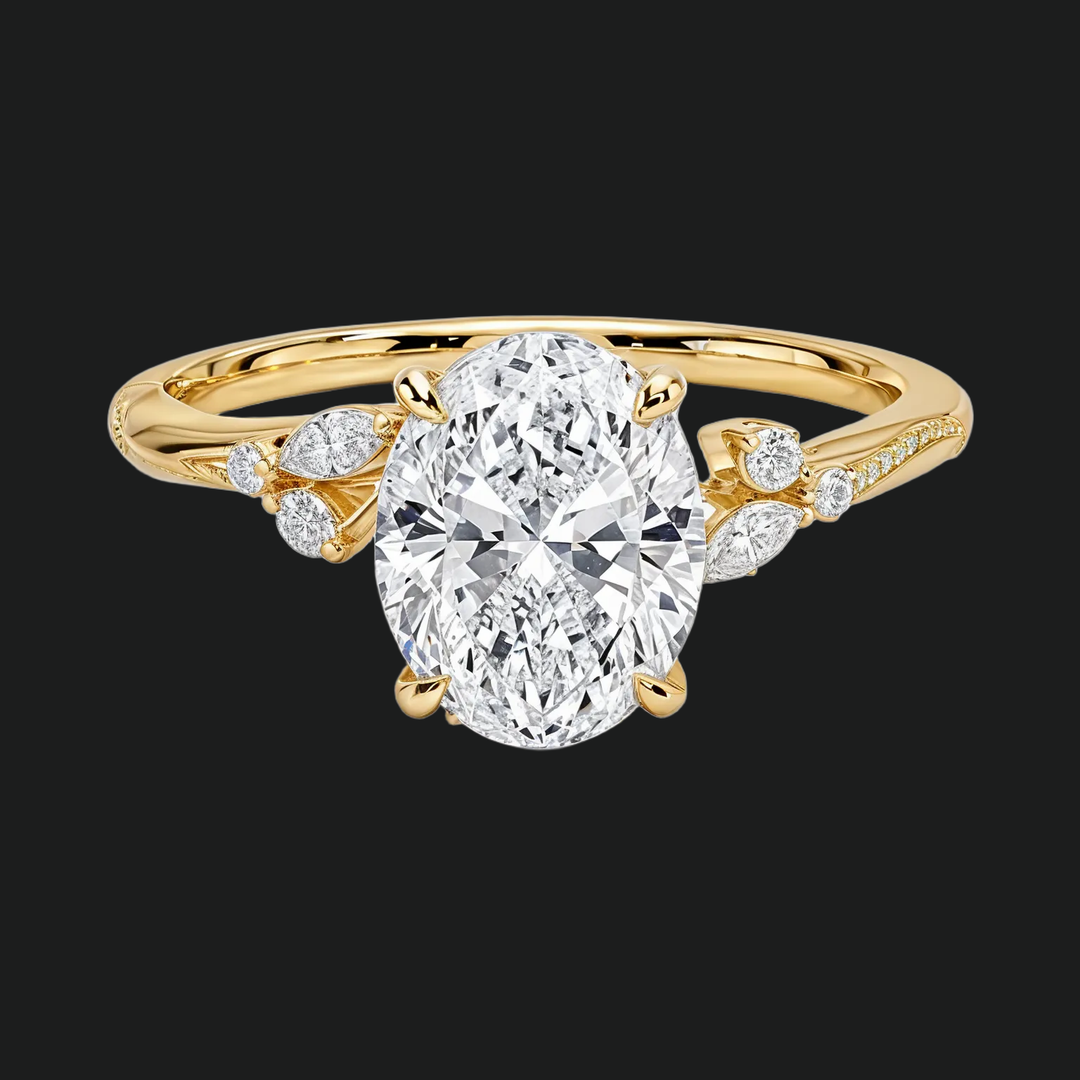 Oval Floral Engagement Ring with Diamond Accents in 9kt White Gold