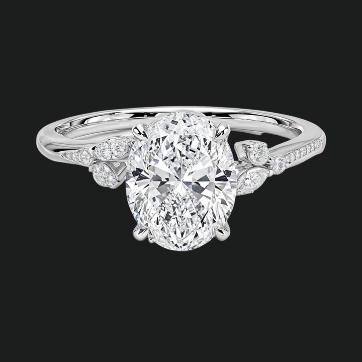 Ovale bloemenbetrokkenheidsring met diamantaccenten