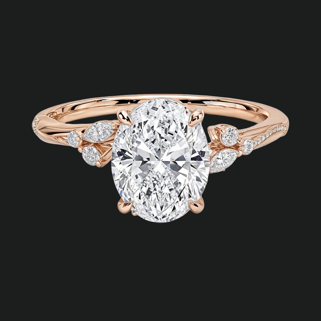 Ovale bloemenbetrokkenheidsring met diamantaccenten