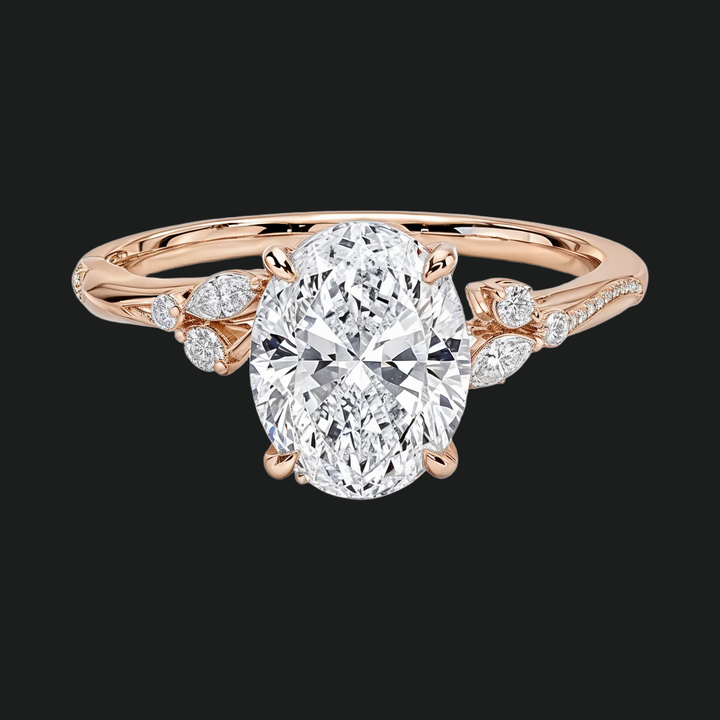 Ovale bloemenbetrokkenheidsring met diamantaccenten