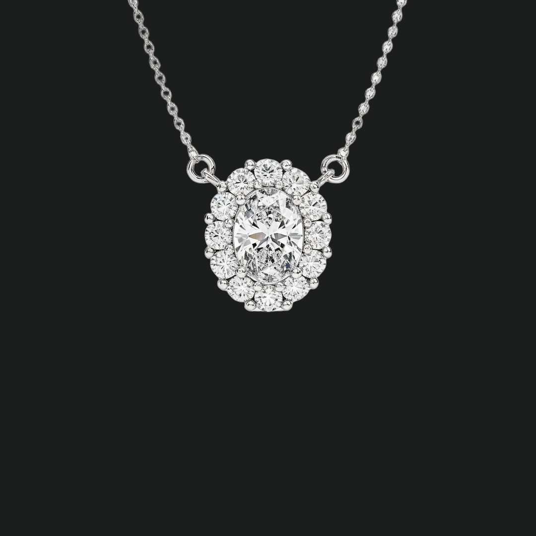 Oval Diamond Halo Anhängerkette