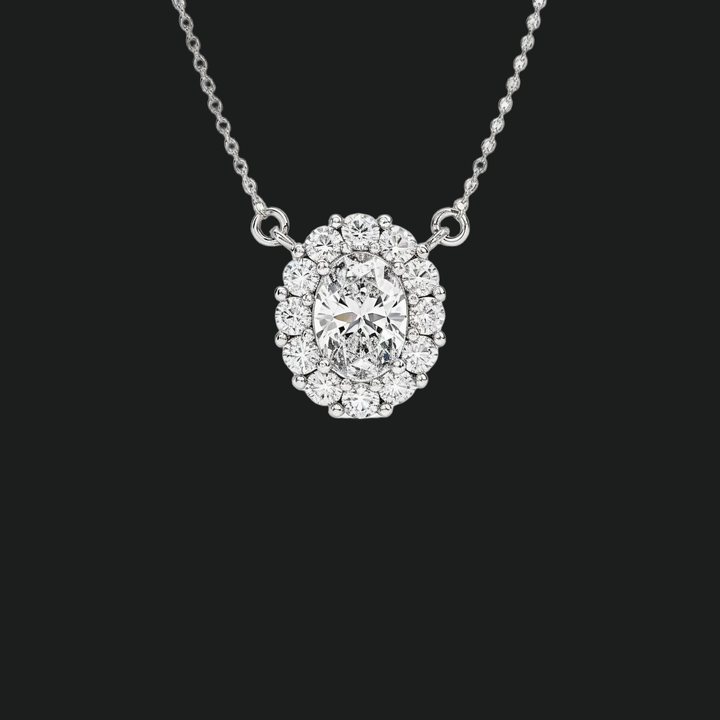 Oval Diamond Halo Anhängerkette