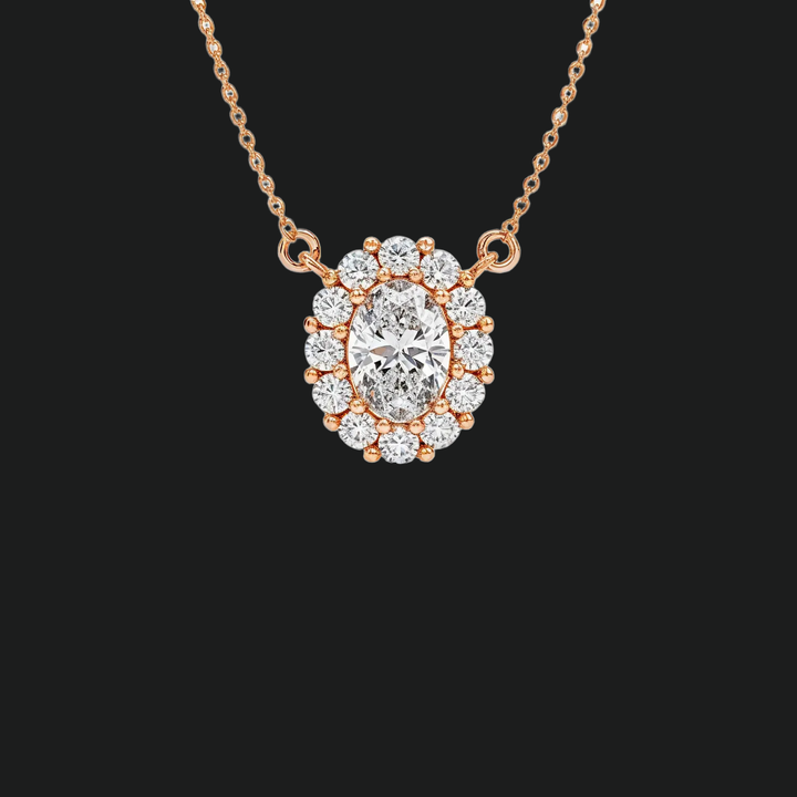 Oval Diamond Halo Anhängerkette