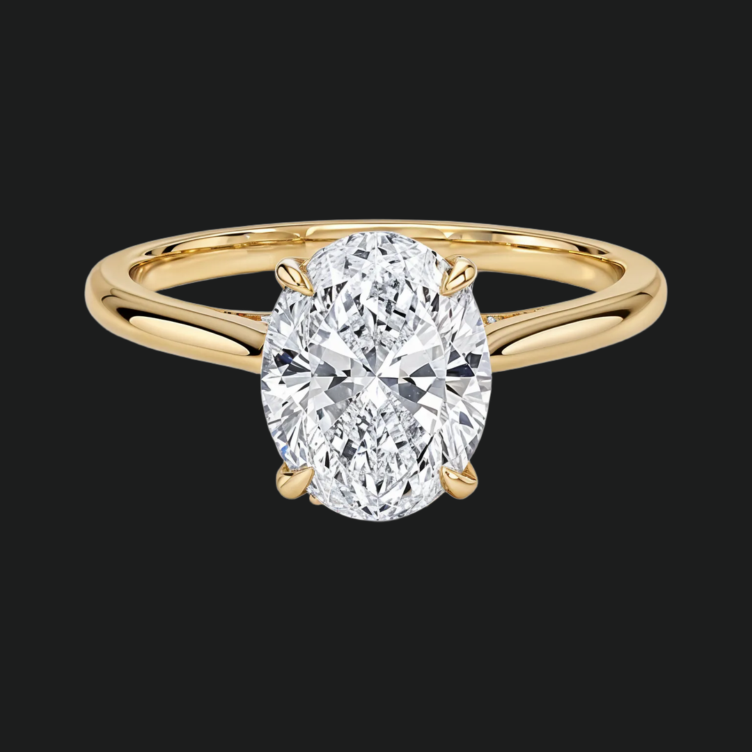 Oval Cut Hidden Halo Engagement Ring with Diamond Accents in 9kt White Gold