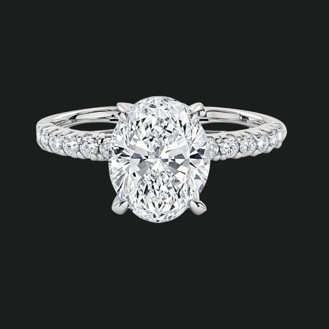 Oval Cut Engagement Ring with Eternity Pavé Band in 9kt White Gold