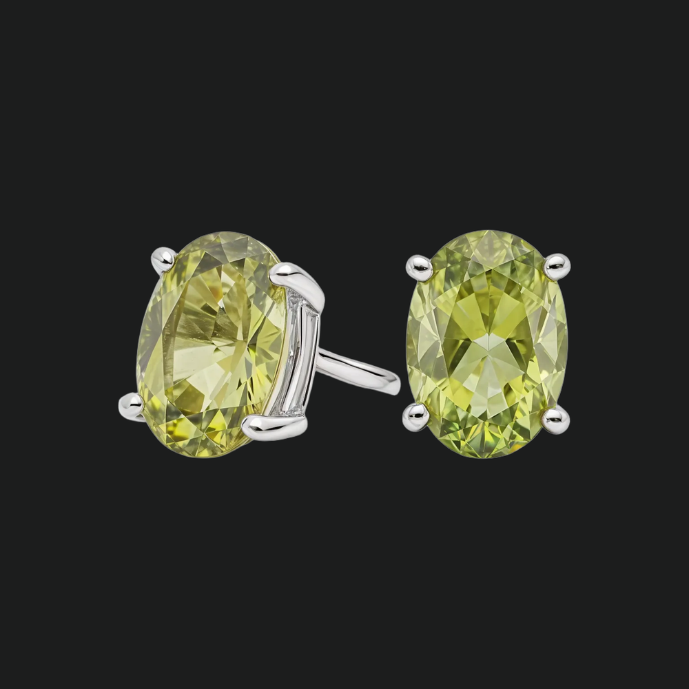 Oval Peridot Solitaire Stud Earrings