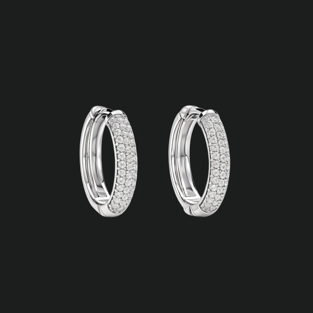 Pavé Diamond Huggie Hoop Earrings - 9kt White Gold with Lab-Grown Diamond