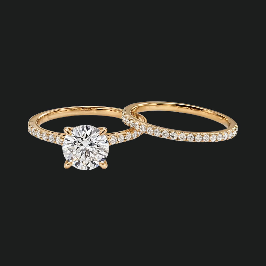 Pavé Set Round Diamond Accents Engagement Ring & Band Set in 9kt White Gold