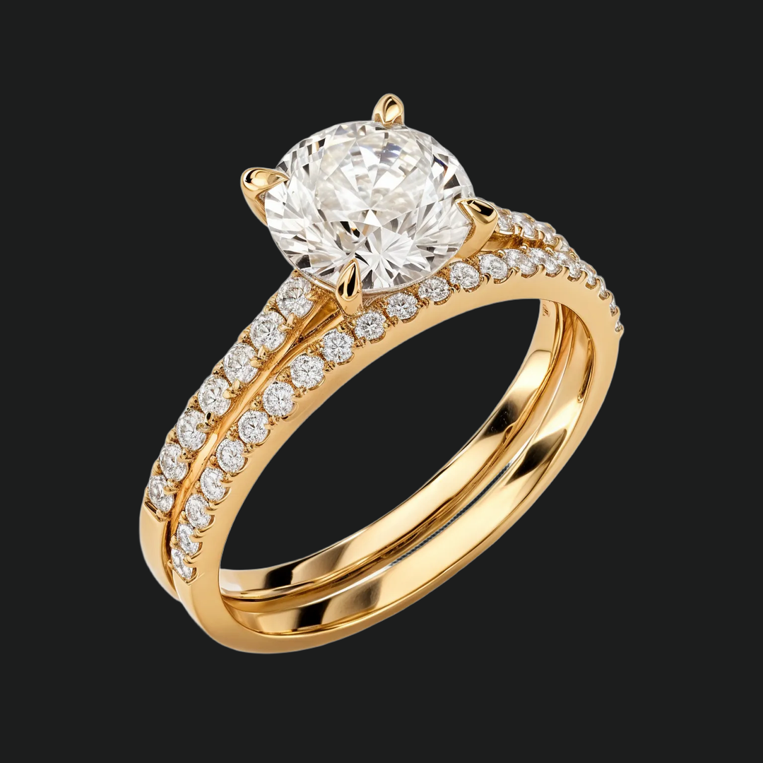 Pavé Set Rund Diamond Akzente Verlobungsring & Band -Set