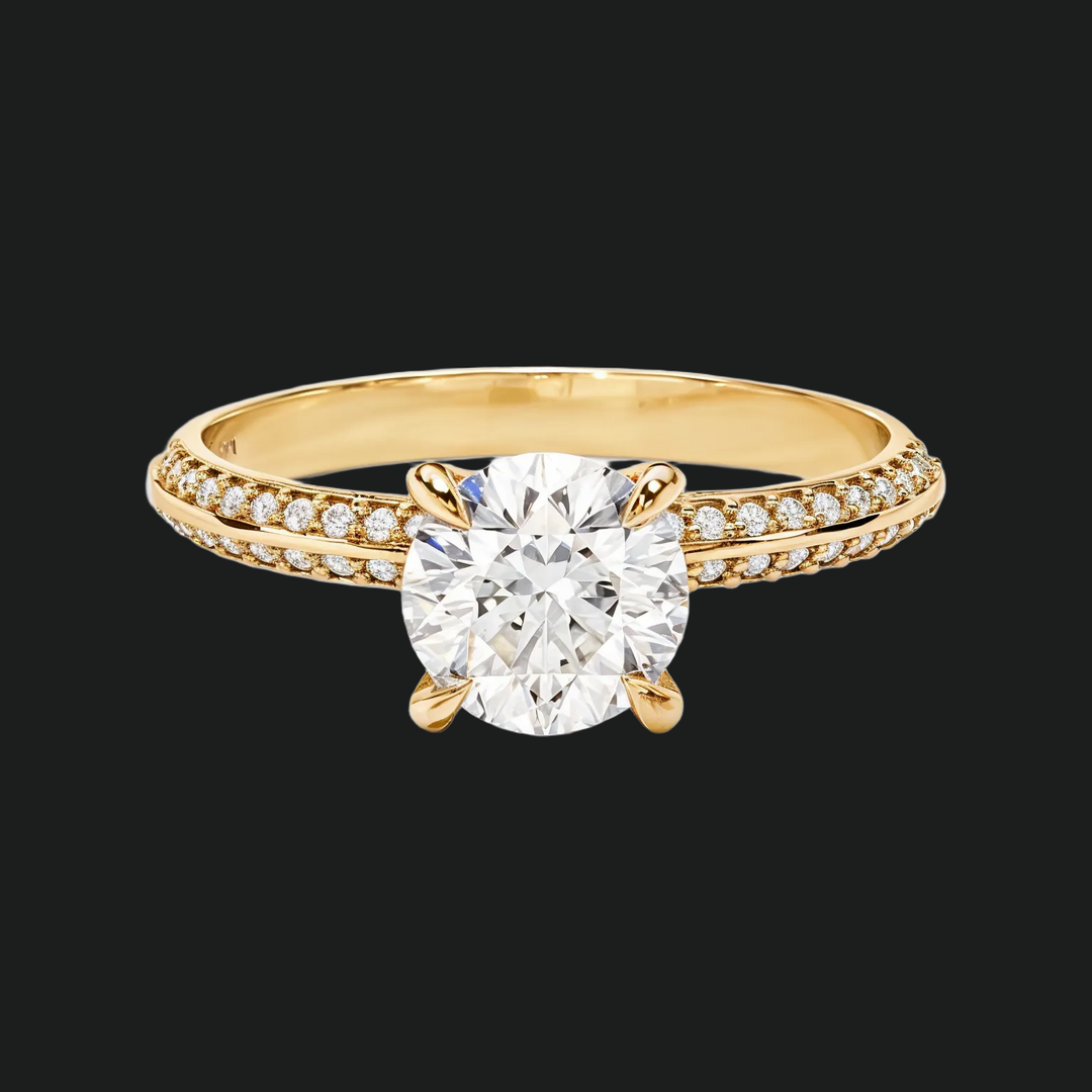 Milgrain Edge Pavé Diamond Accent Engagement Ring in 9kt White Gold