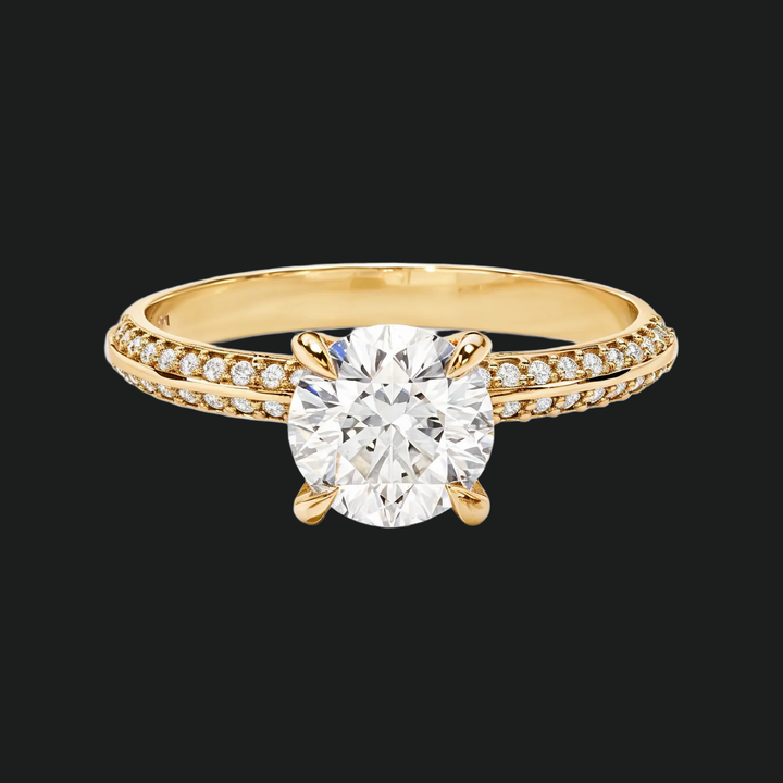 Milgrain Edge Pavé Diamond Accent Engagement Ring in 9kt witgoud