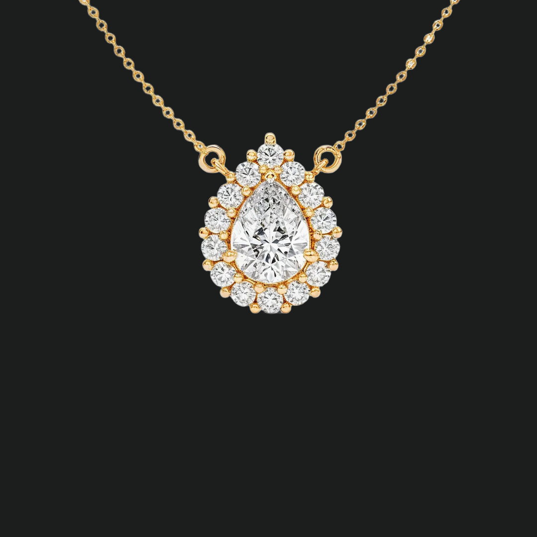 Pear Cut Diamond Halo Pendant Necklace - 9kt White Gold with Lab-Grown Diamond