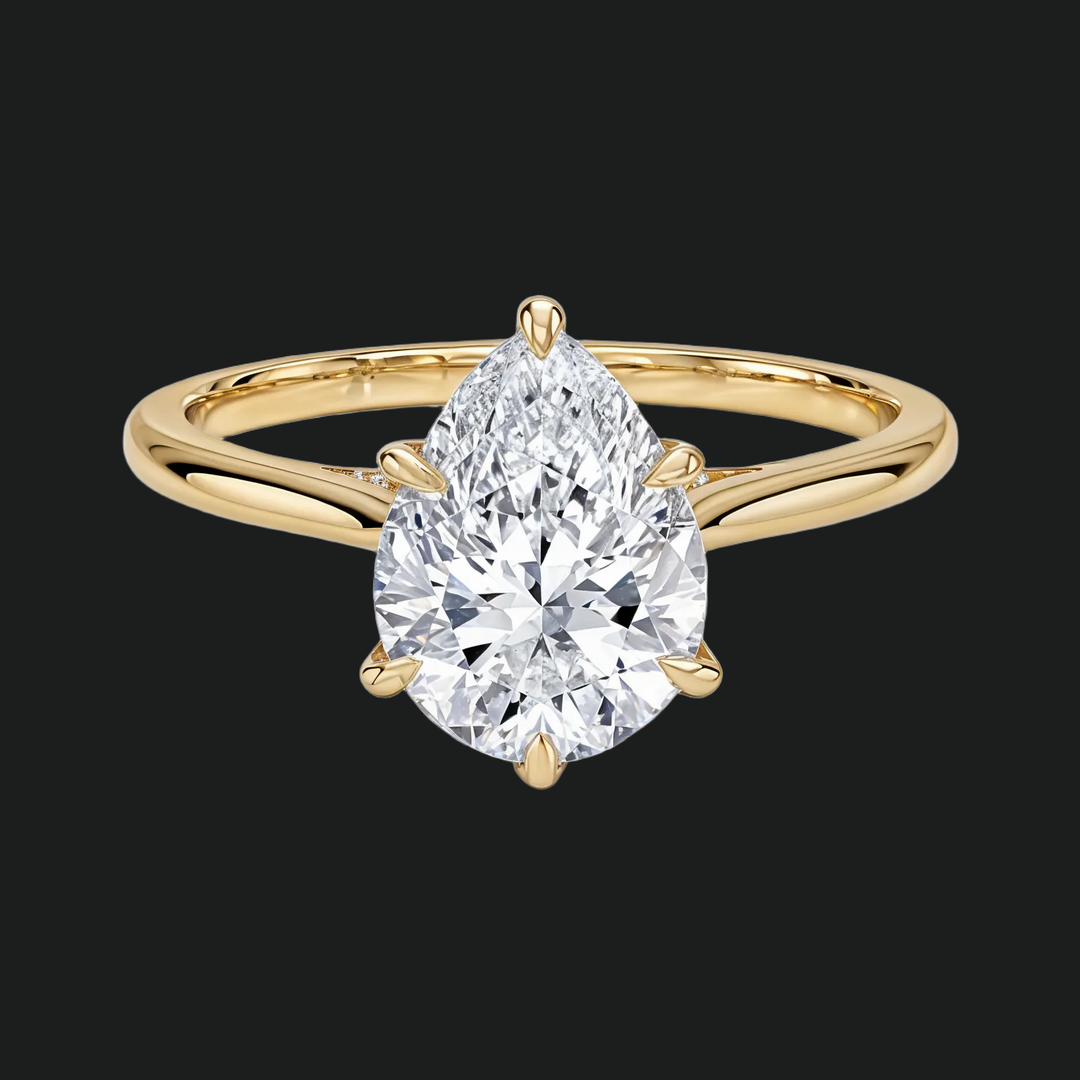 Pear Pear Cut Hidden Halo Engagement Ring with Diamond Accents (1) in 9kt White Gold