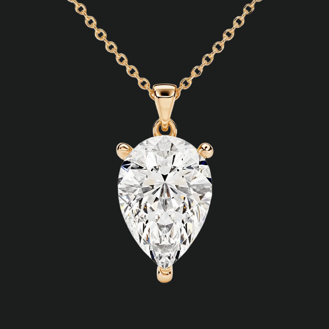 Pear Cut Diamond Solitaire Pendant Necklace - 9kt White Gold with Lab-Grown Diamond