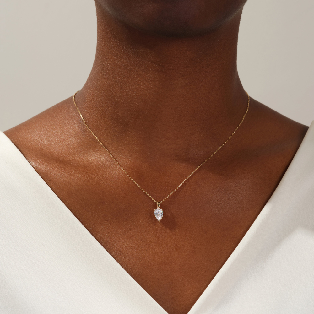 Pear Cut Diamond Solitaire Pendant Necklace
