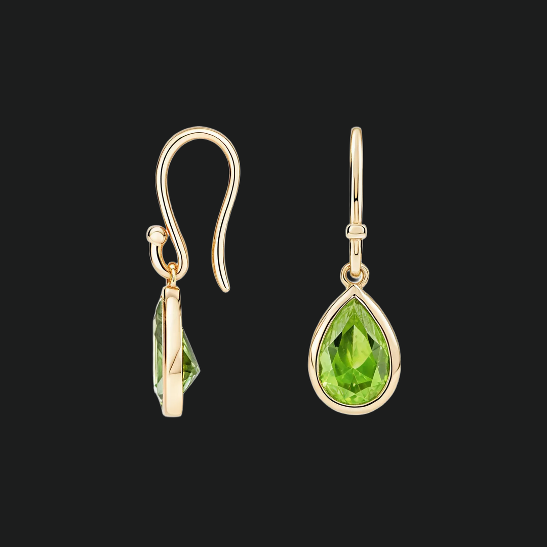 Peer peridot drop oorbellen