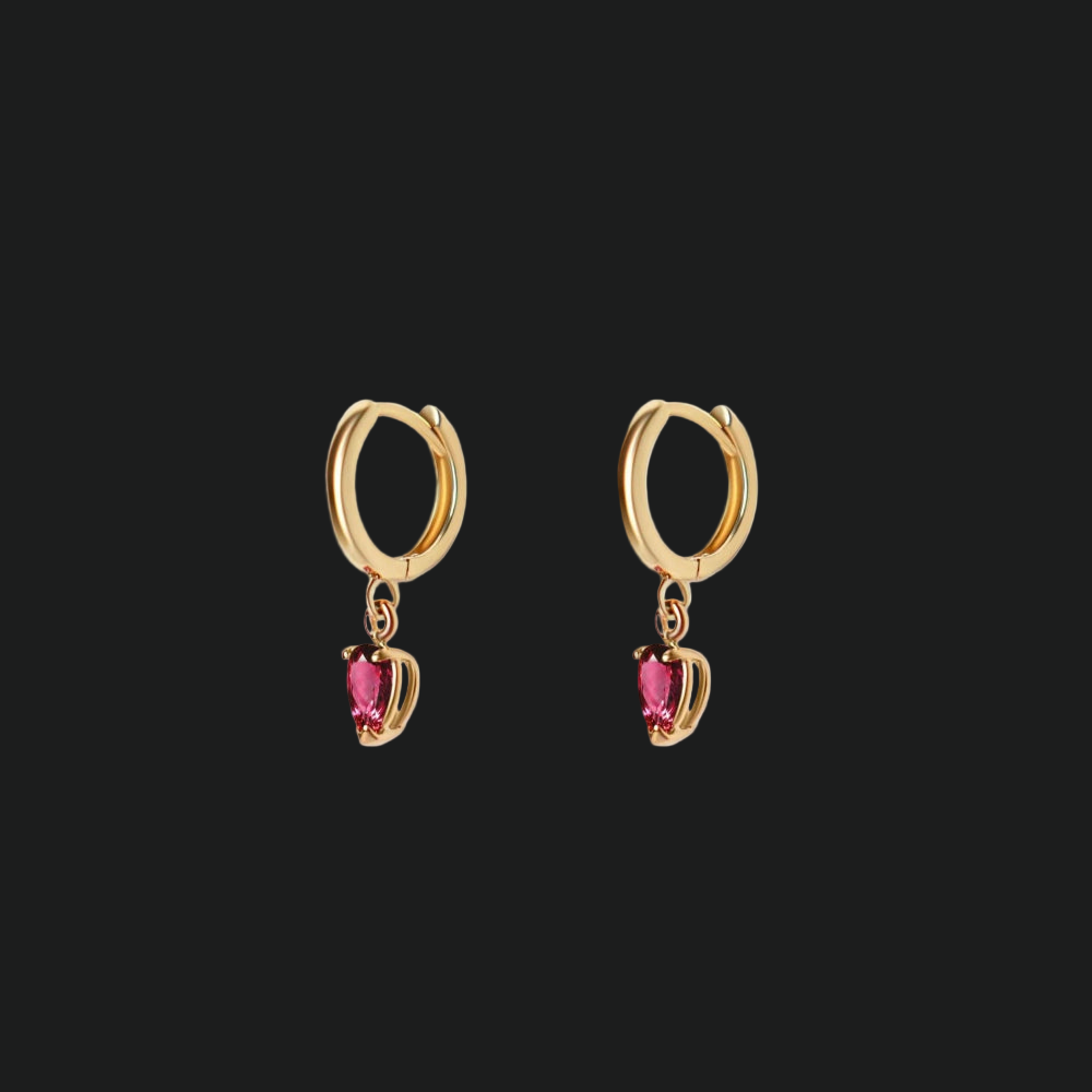Pear Ruby Drop Huggie Hoop Earrings - 9kt White Gold with Lab-Grown Diamond