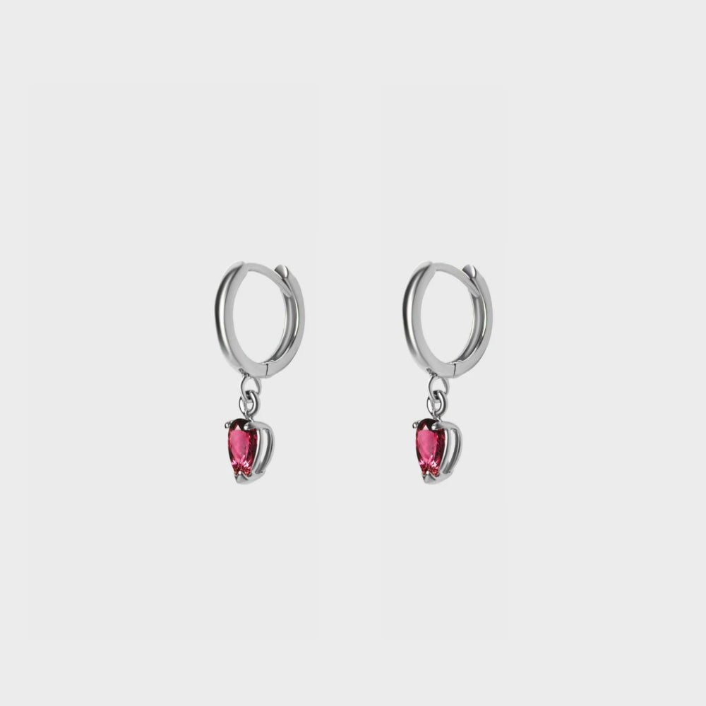 Pear Ruby Drop Huggie Hoop Earrings