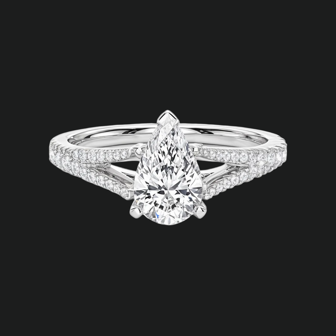 Pear Shaped Split Shank Engagement Ring with Diamond Accents in 9kt White Gold