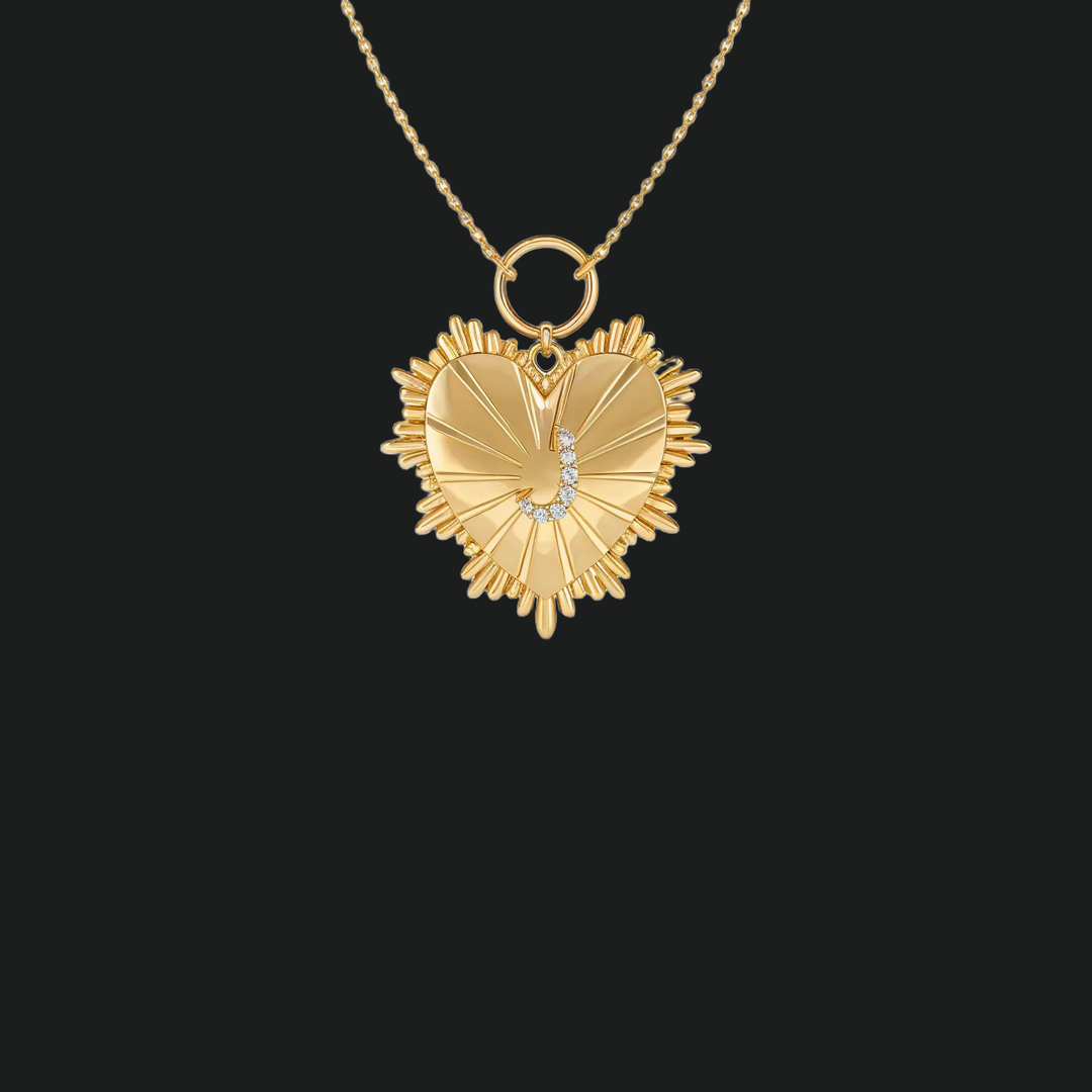 Personalized Initial Heart Pendant Necklace with Diamond - 9kt White Gold with Lab-Grown Diamond