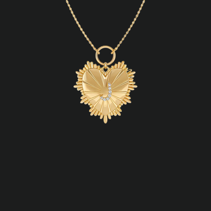 Personalisierte anfängliche Herzheizkette mit Diamant - 9kt Weißgold mit Laborgewachsen Diamond