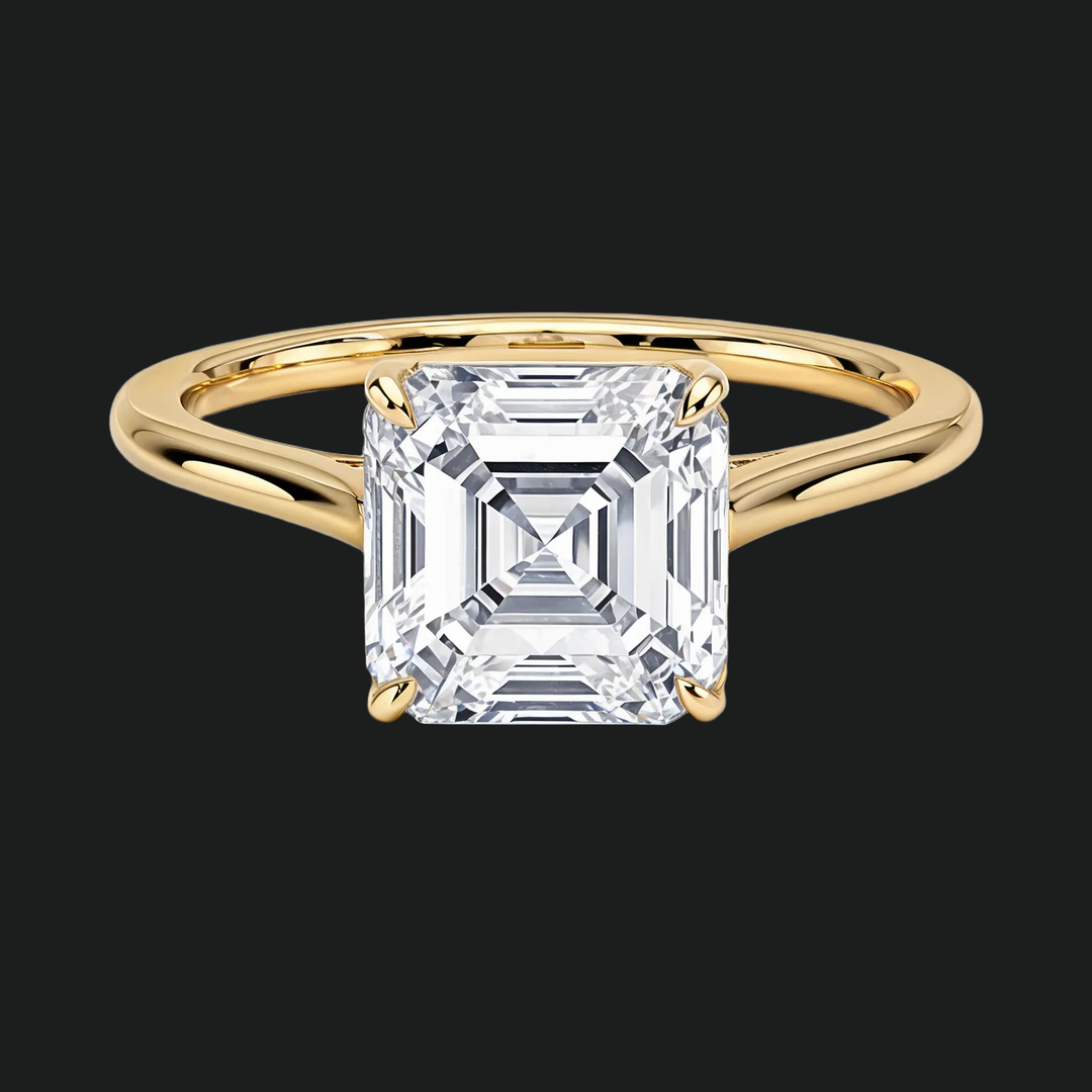 Petite Asscher Cut Solitaire Engagement Ring with Diamond Accents in 9kt White Gold