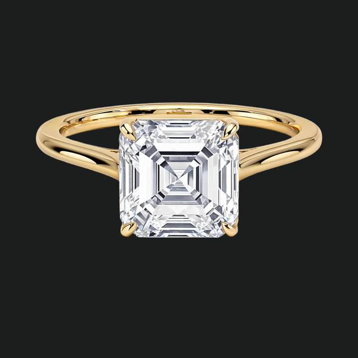 Petite Asscher Cut Solitaire verlovingsring met diamantaccenten in 9kt witgoud