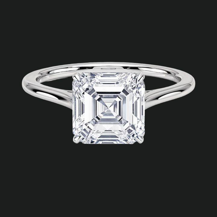 Petite Asscher Cut Solitaire Engagement Ring with Diamond Accents