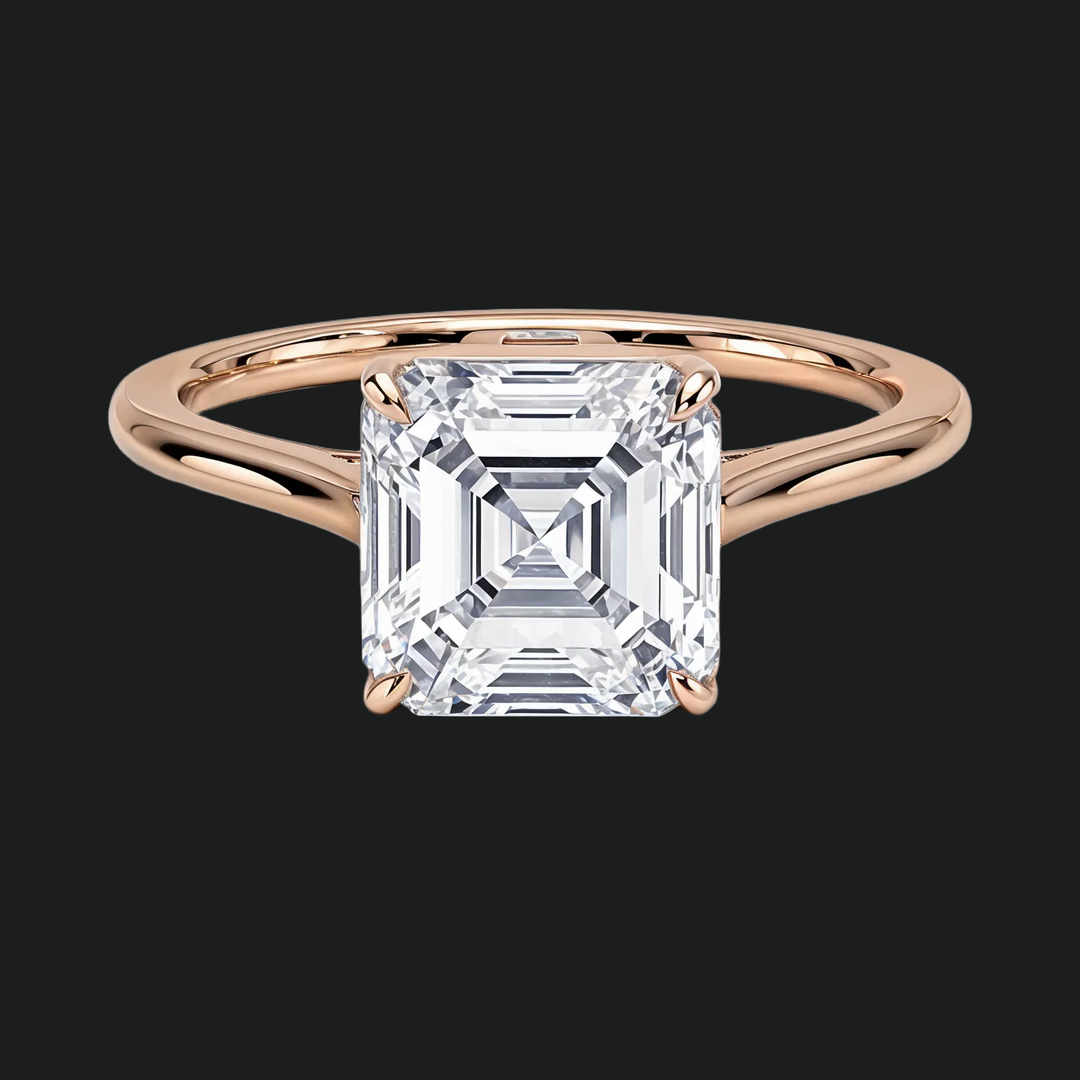 Petite Asscher Cut Solitaire Engagement Ring with Diamond Accents