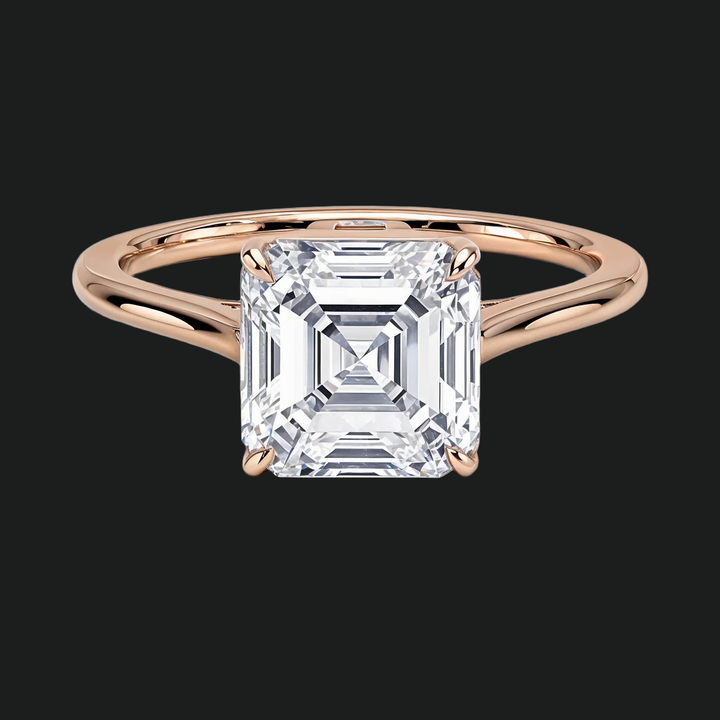 Petite Asscher Cut Solitaire Engagement Ring with Diamond Accents