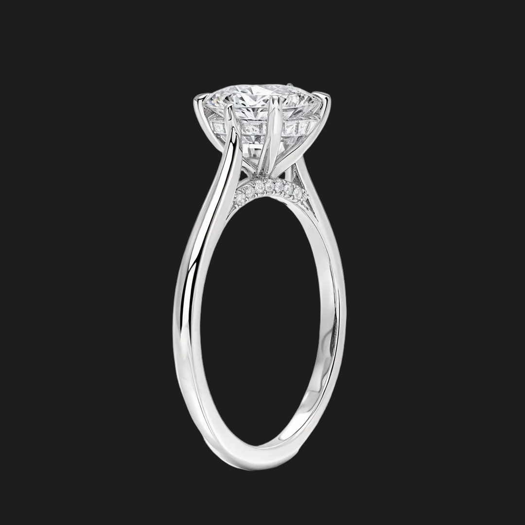 Petite ronde verborgen halo solitaire verlovingsring