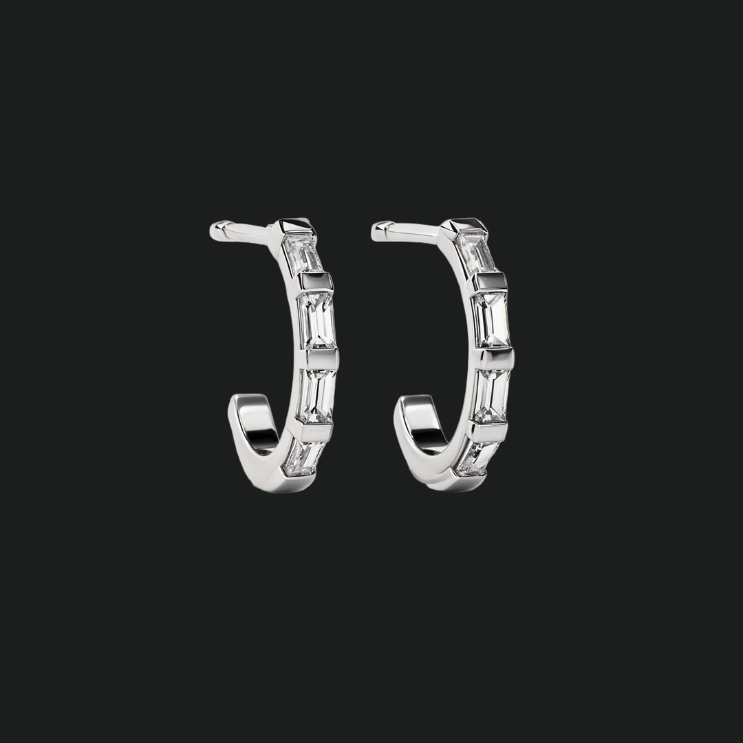 Petite Baguette Diamond Huggie Hoop Earrings - 9kt White Gold with Lab-Grown Diamond
