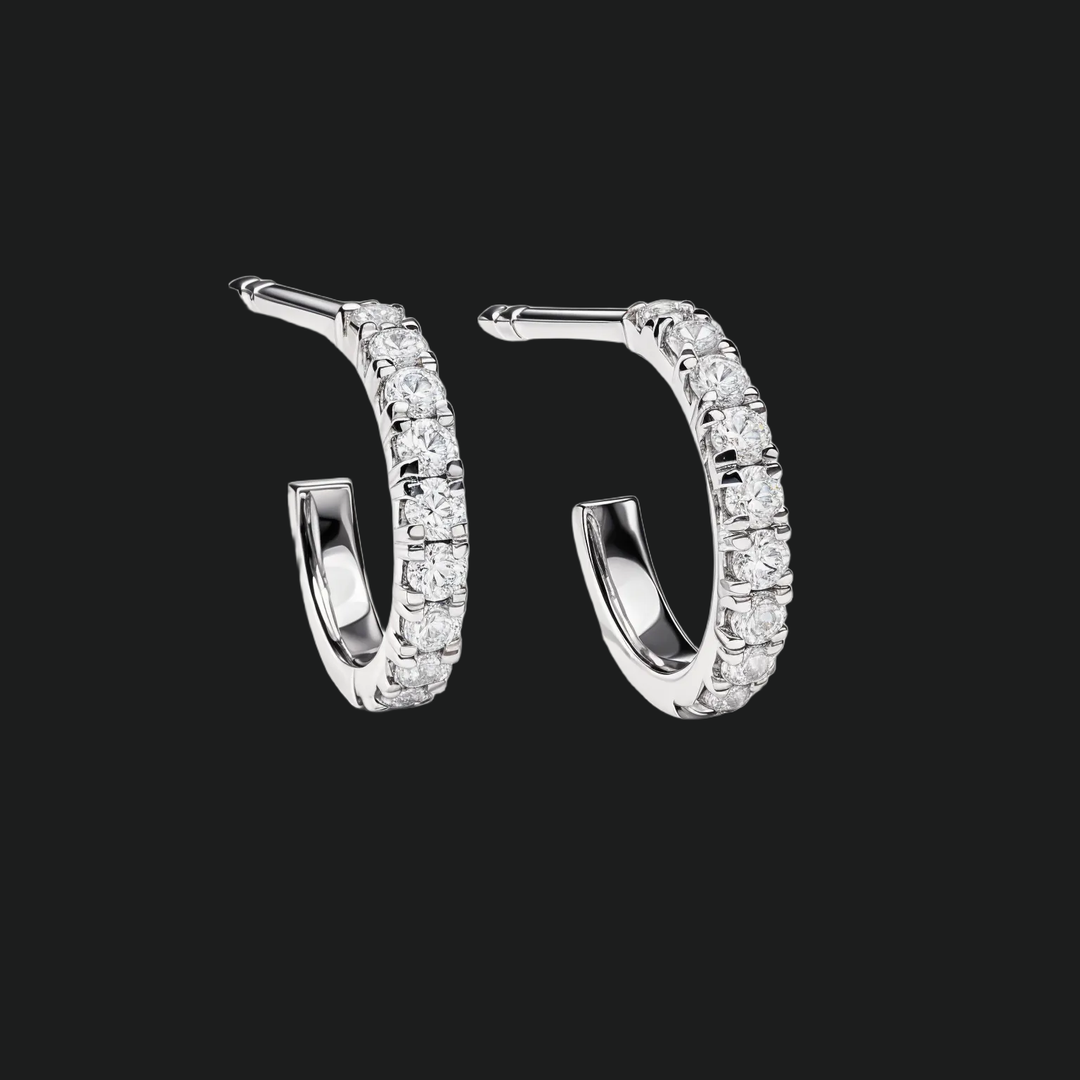 Petite Open J Hoop Diamond Earrings (1) - 9kt White Gold with Lab-Grown Diamond